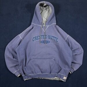 Vtg Rag Wear USA Crested Butte Colorado Hoodie Double Layer Sweatshirt Purple L